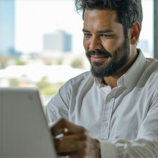 Gilbert Local Business SEO Analysis Business owner analyzing SEO data with Gilbert cityscape in the background.