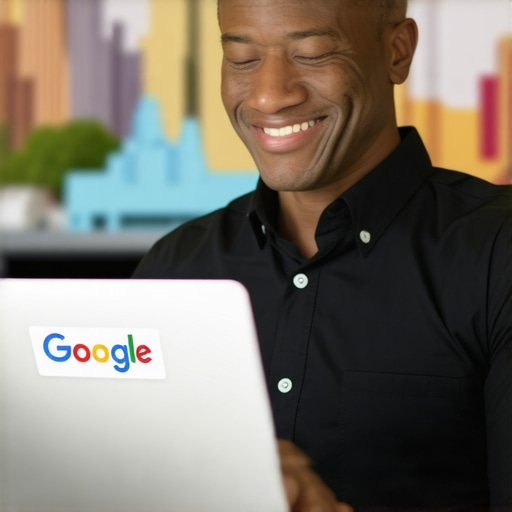 Gilbert Business Owner Optimizing GMB Profile A Gilbert business owner working on Google My Business optimization with local landmarks visible.