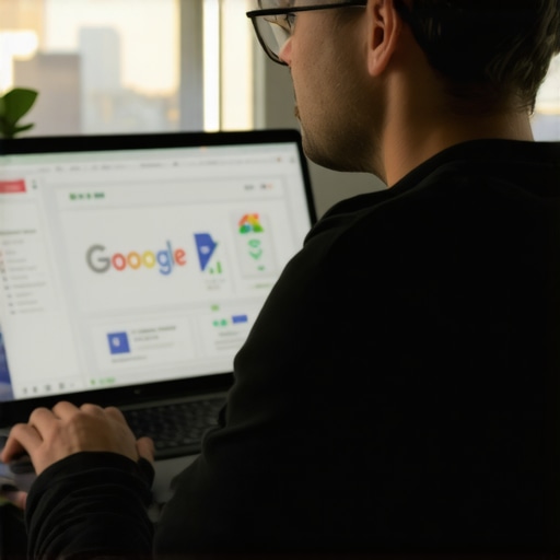 Business owner updating Google My Business profile with Gilbert cityscape in background.