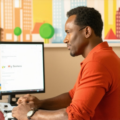 Optimizing Google My Business for Gilbert Business owner editing Google My Business profile on a laptop with Gilbert landmarks in background