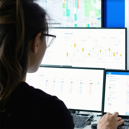 Analyzing Local SEO Data for Gilbert Business Person reviewing local SEO metrics on multiple monitors, emphasizing Gilbert map rankings.