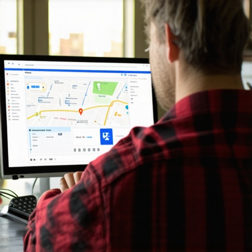 Person analyzing local SEO data on a computer with maps and graphs