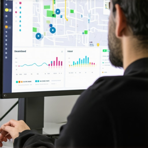 Person analyzing local SEO metrics on a computer screen in an office.
