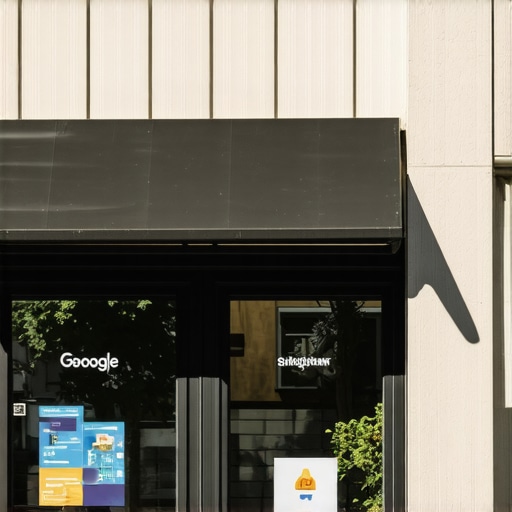 Illustration of a business owner optimizing a Google My Business profile with reviews, photos, and posts