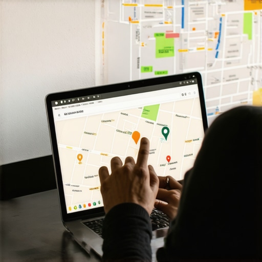 Person optimizing Google My Business profile with Gilbert city map in background.