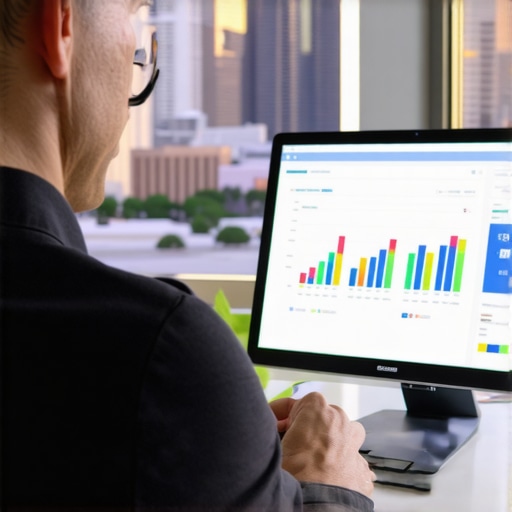 A person reviewing local SEO analytics for Gilbert on a screen with cityscape background.