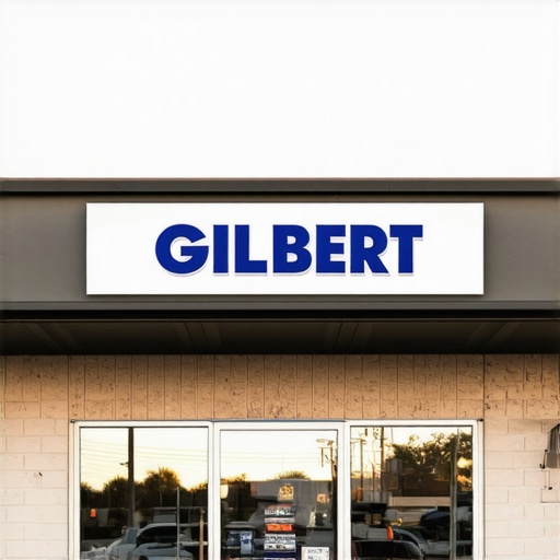 A clear, high-quality image of a Gilbert business storefront with recognizable Arizona landmarks in the background, emphasizing local relevance.